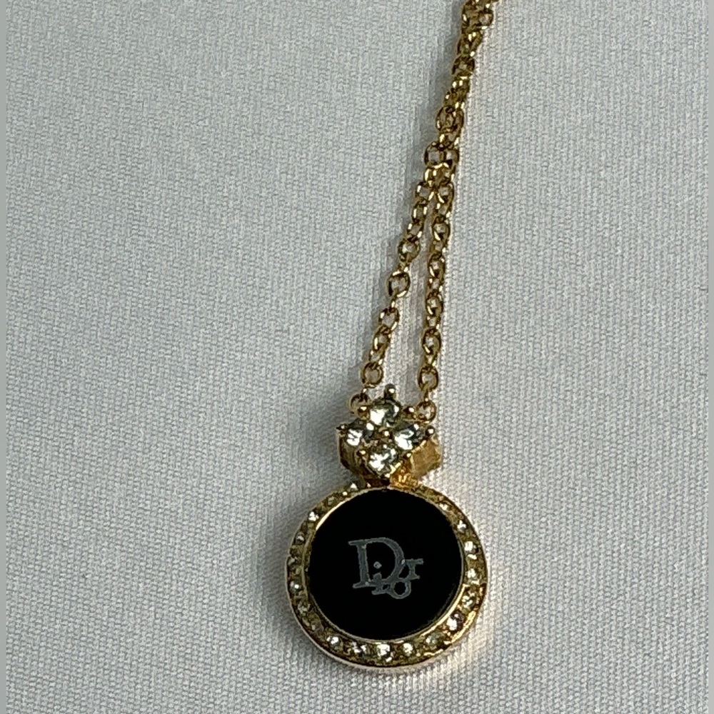 Authentic Vintage Christian Dior Crystal & Enamel Pendant Necklace Gold - Picture 1 of 13
